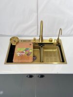 BLACK/GOLD/SATIN ONLY BOWL 4 BUTTON PIANO SINK