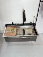 BLACK/GOLD/SATIN ONLY BOWL 4 BUTTON PIANO SINK - Image 2